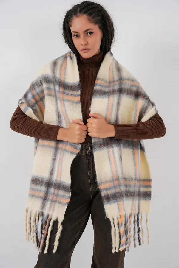 Écharpe-châle épaisse et douce pour femme 15951 - Beige clair