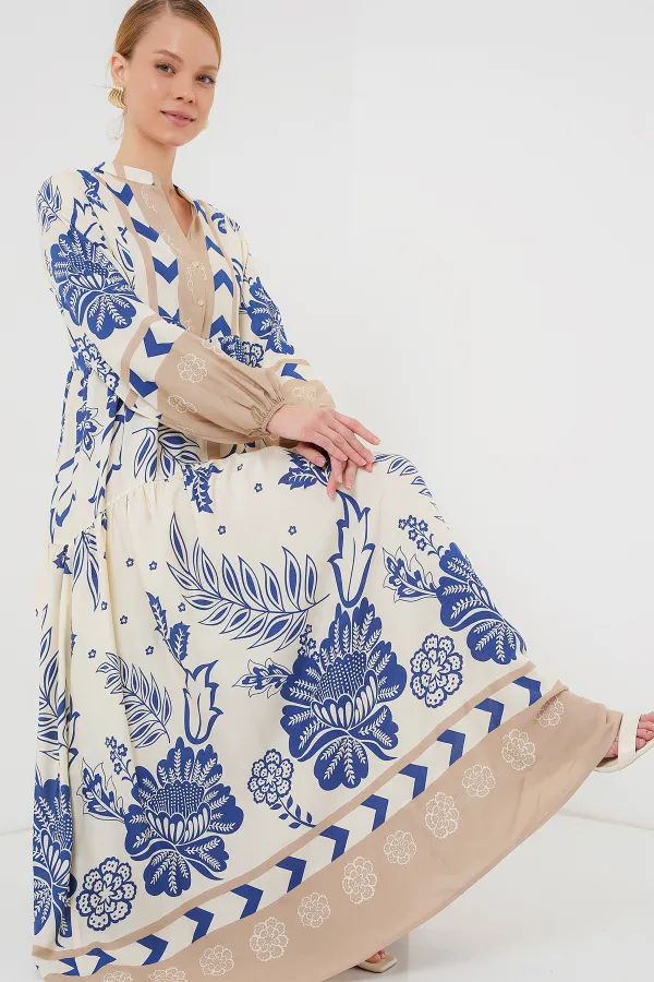 Robe hijab à motifs authentiques 2423 - Bleu marine 8