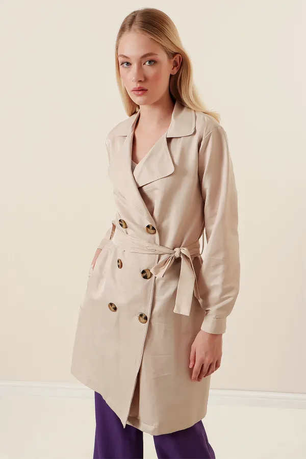 Trench-coat court croisé 5864 - Beige