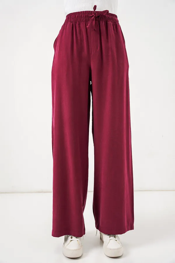 Kadın Yüksek Bel Geniş Paça Pantolon 30097 - Bordo