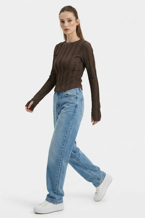 Women's Textured Knit Blouse 980 - Brown Women's Textured Knit Blouse 980 - Brown