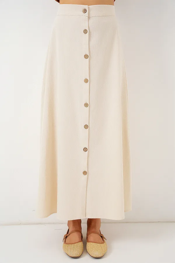 Jupe longue boutonnée en lin pour femme 8046 - Crème
