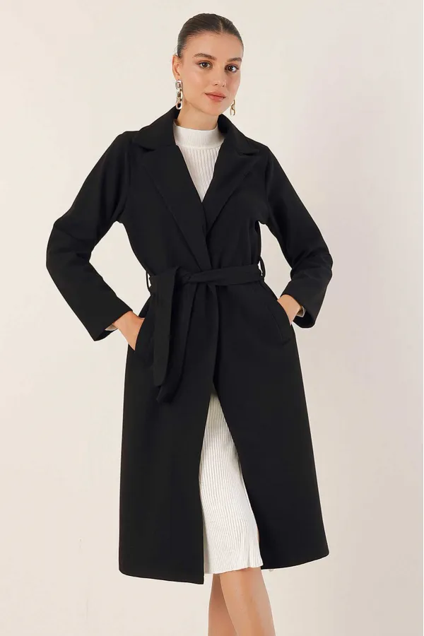 9118 Double-Breasted Cashmere Coat - Black