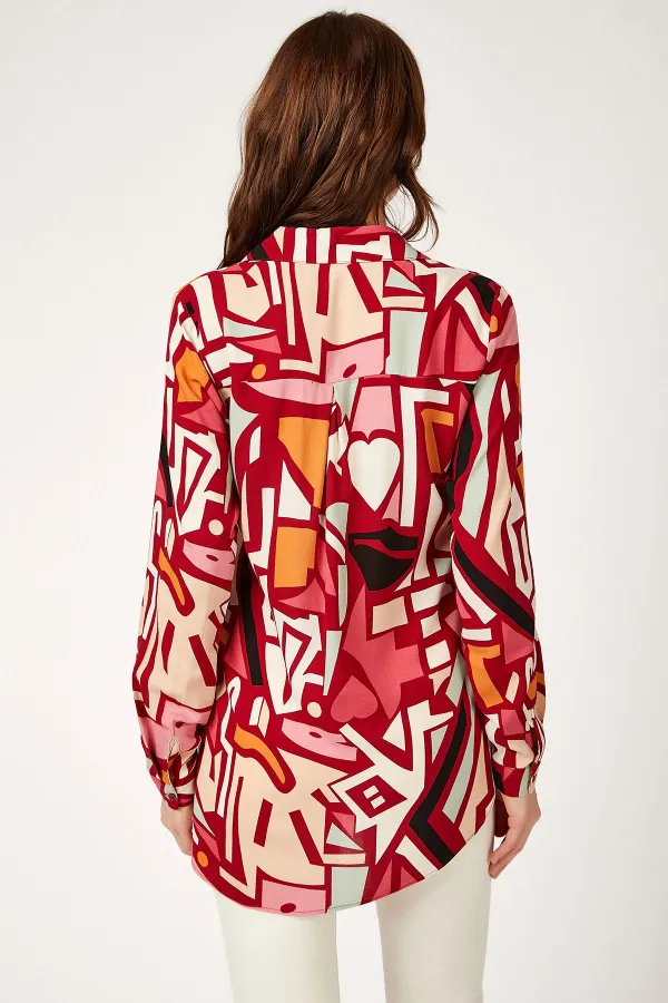 3721 Grafik Desenli Gömlek - Bordo