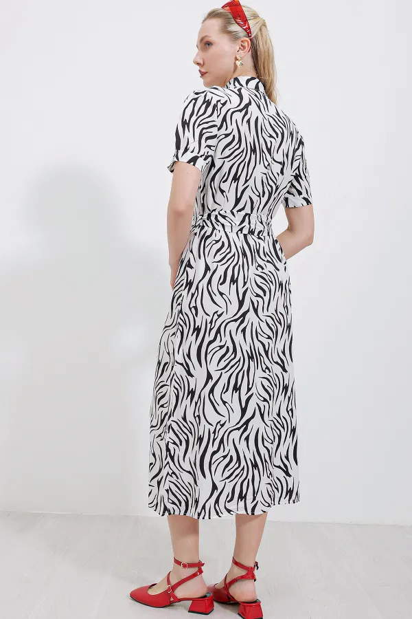 2213 Kısa Kol Viskon Elbise - Siyah