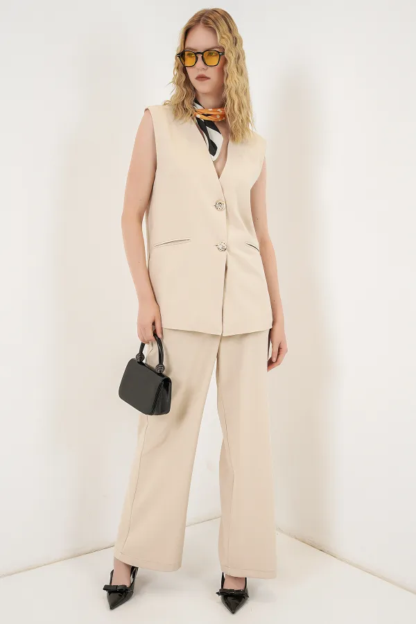 Women's Vest and Trousers Two-Piece Set 30086 - Beige