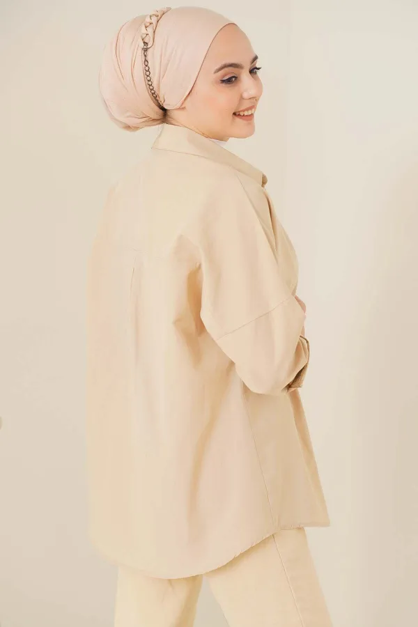 Chemise hijab basique oversize 103901 - Crème