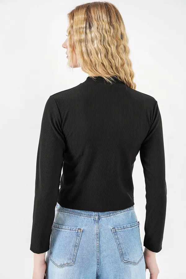 Women's Floral Knitted Blouse 978 - Black
