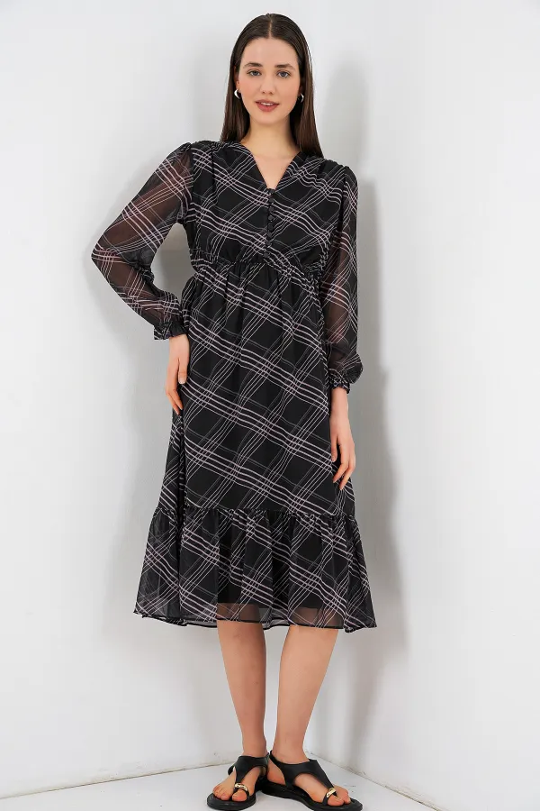 Robe en mousseline à motifs 2137 - Noir1