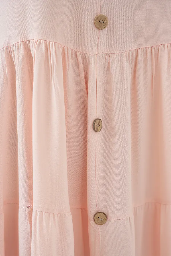 Women's Zero Sleeve Button Short Dress 2571 - Powder