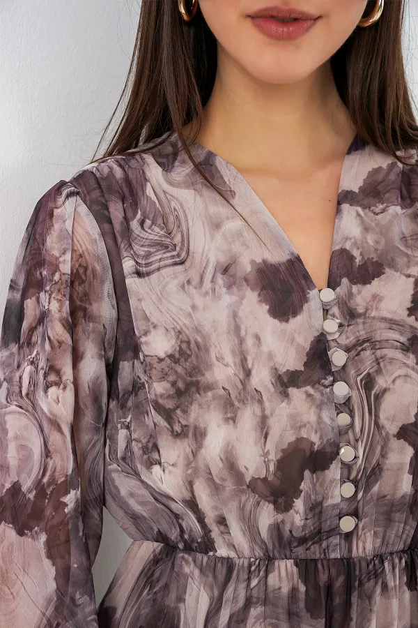 Robe en mousseline à motifs 2137 - Beige clair