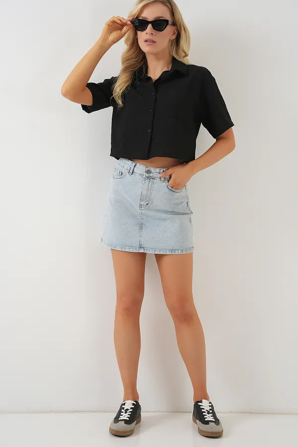 T-shirt court à manches courtes pour femme 20341 - Noir