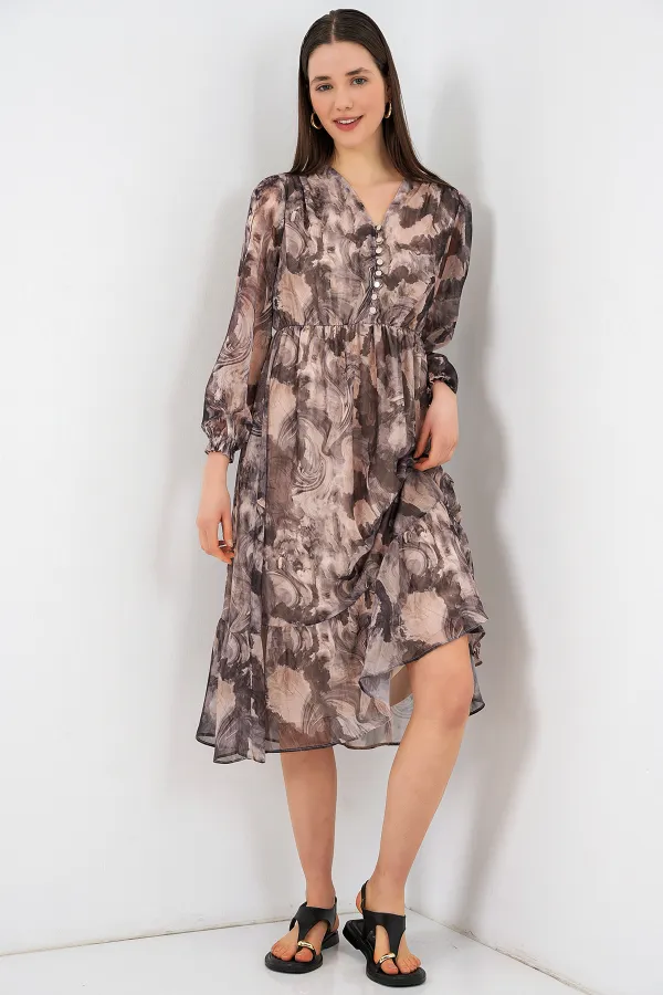 Robe en mousseline à motifs 2137 - Beige clair