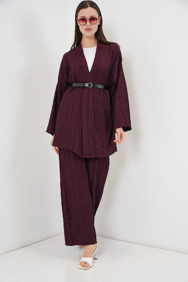Kadın Kimono Pantolon İkili Takım 30078 - Bordo