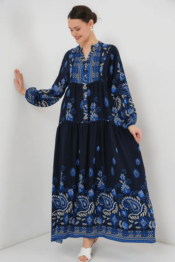 Robe hijab à motifs authentiques 2423 - Bleu marine 1