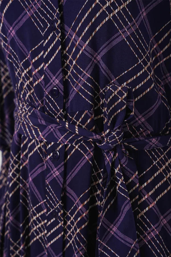 Kadın Boydan Düğmeli Uzun Tesettür Elbise 2588 - Mor