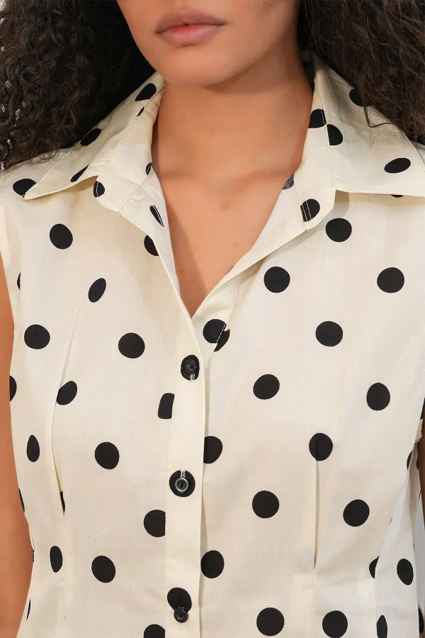 Women's Waist-Fit Polka Dot Shirt 20395 - Ecru