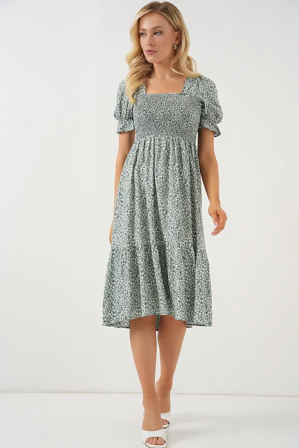Robe fleurie à manches courtes pour femme 2556 - Menthe