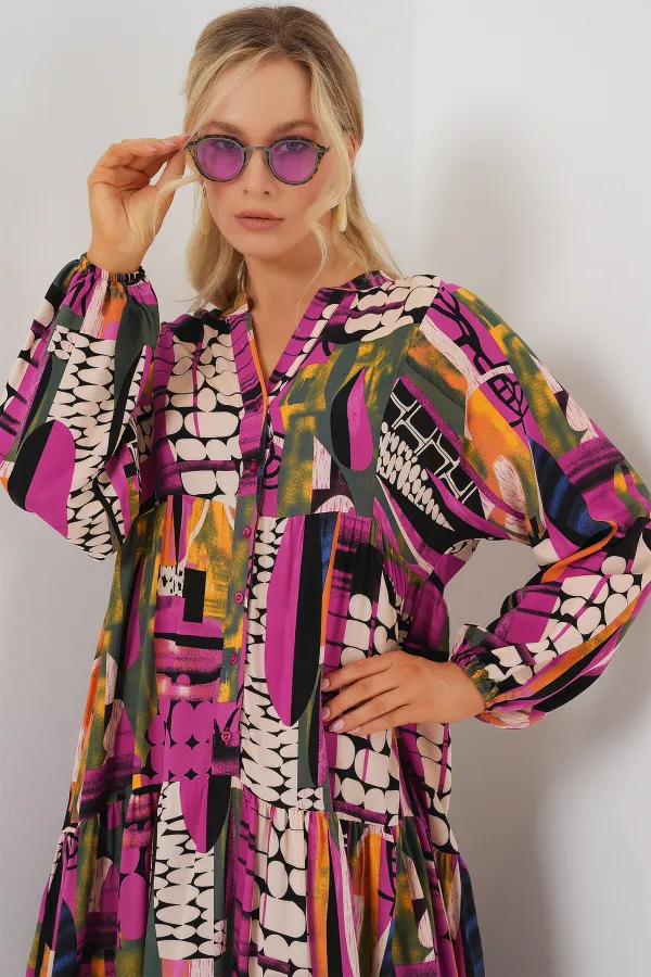 Robe hijab à motifs authentiques 2423 - H. Kaki