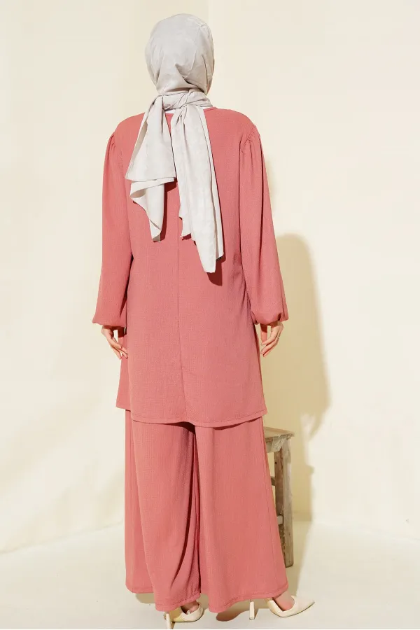 Ensemble tunique et pantalon rose poudré pour femme 6663