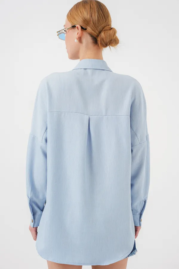 Chemise oversize en lin bleu 20126