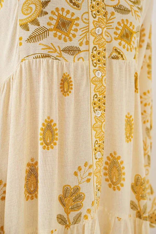 Robe hijab à motifs authentiques 2423 - Jaune