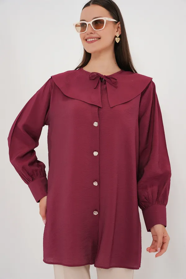 Women's Baby Collar Long Tunic 5967 - Burgundy