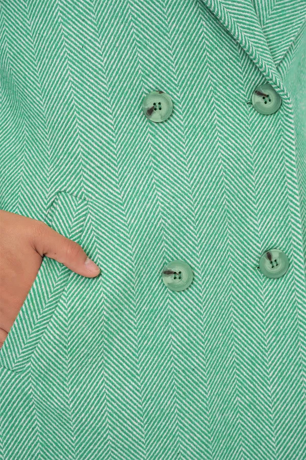 Yeşil Oversize Geniş Kesim Yünlü Uzun Kaşe Kaban 9113