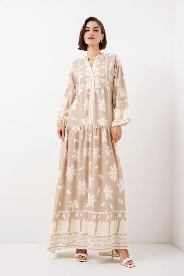 Robe hijab à motifs authentiques 2423 - Vison