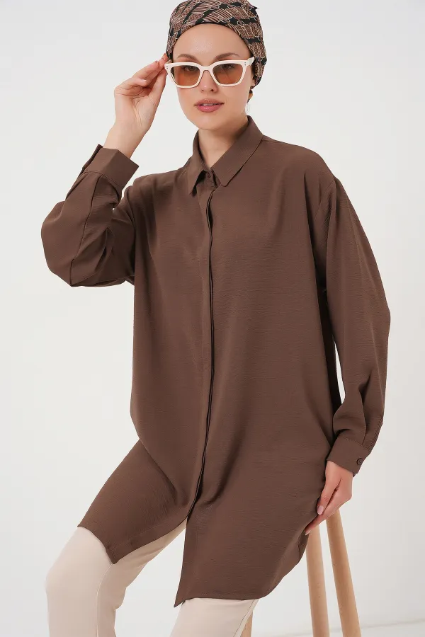 Kadın Uzun Gömlek Tunik 5945 - Kahverengi