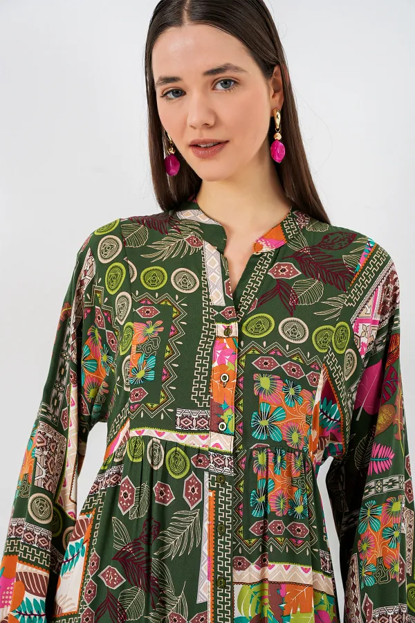 Robe longue hijab à motifs pour femme 2585 - Vert foncé