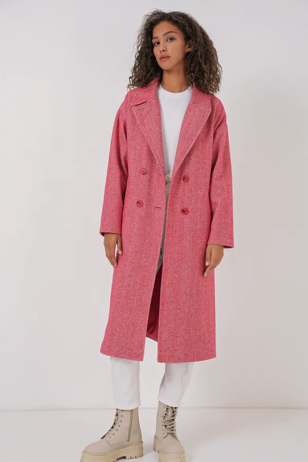 Manteau long oversize en laine et cachemire, coupe ample, référence 9113 - Rouge