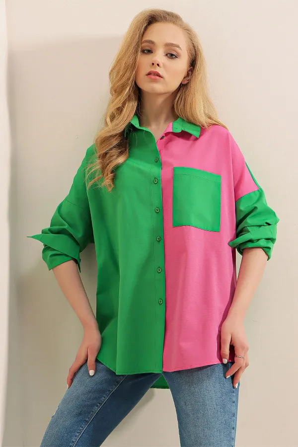 20116 Block Color Shirt - Green