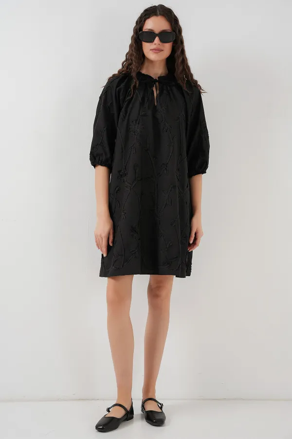 Kadın Desenli Kısa Elbise 2528 - Siyah