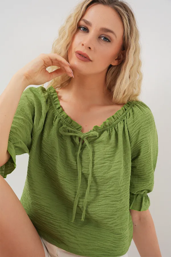 Women's Ruffle Detailed Collar Blouse 959 - E.Green