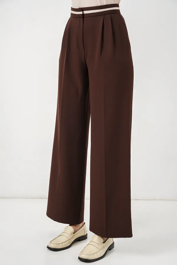 Women's Wide Leg Fabric Trousers 30088 - Brown
