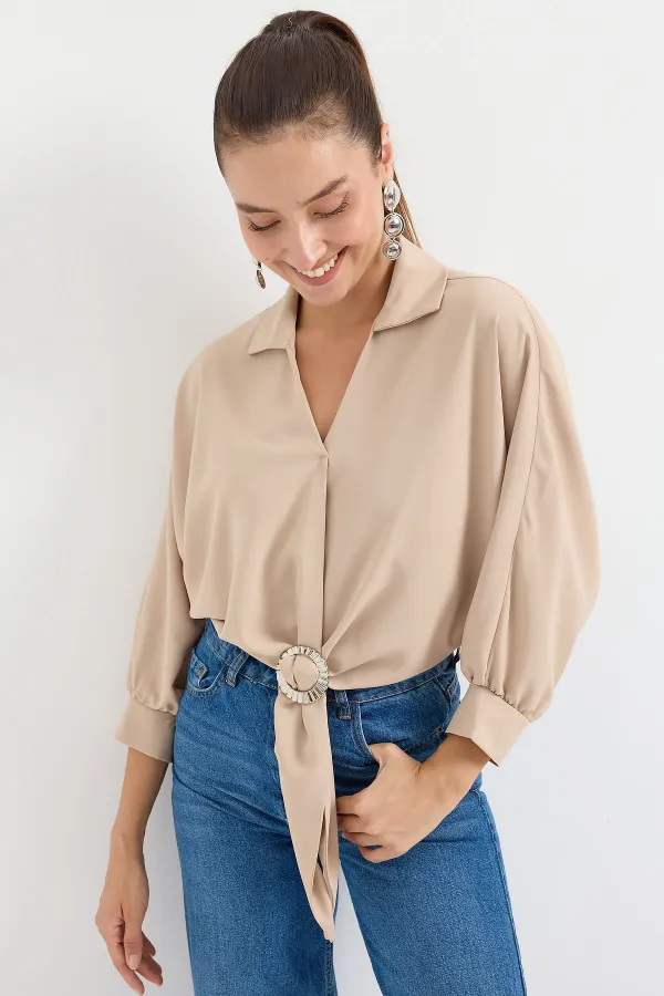 Chemisier drapé oversize 905 - Beige