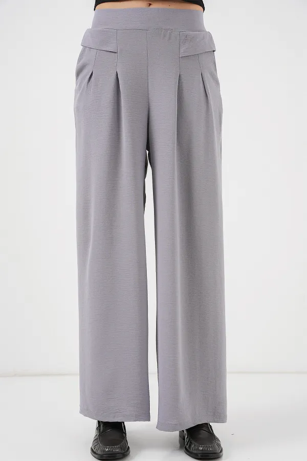 Kadın Geniş Paça Pileli Pantolon 6718 - Gri