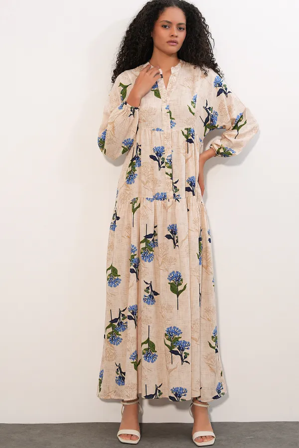 Women's Patterned Long Hijab Dress 2585 - M. Saks Women's Patterned Long Hijab Dress 2585 - M. Saks