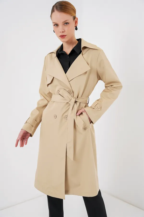 5918 Double-Breasted Trench Coat - Dark Beige 5918 Double-Breasted Trench Coat - Dark Beige