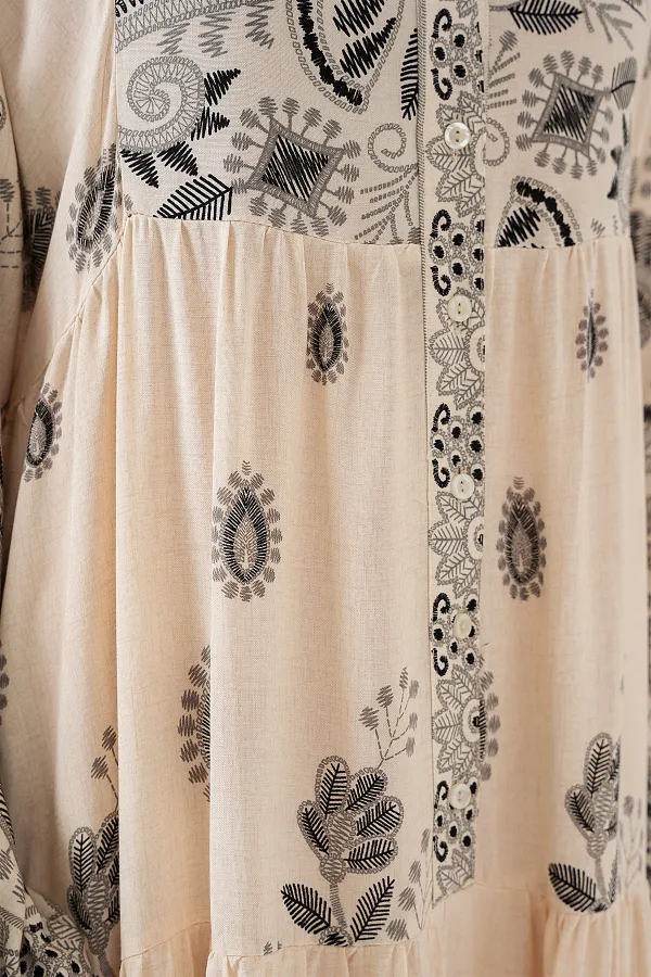 Robe hijab à motifs authentiques 2423 - Noir - Crème