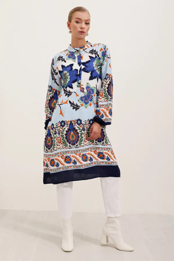 Robe en viscose à motifs 5903 - Bleu marine