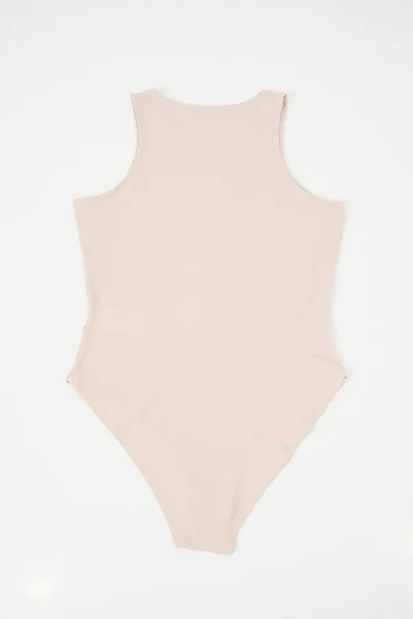 Kadın Halter Yaka Çıtçıtlı Body 972 - Bej