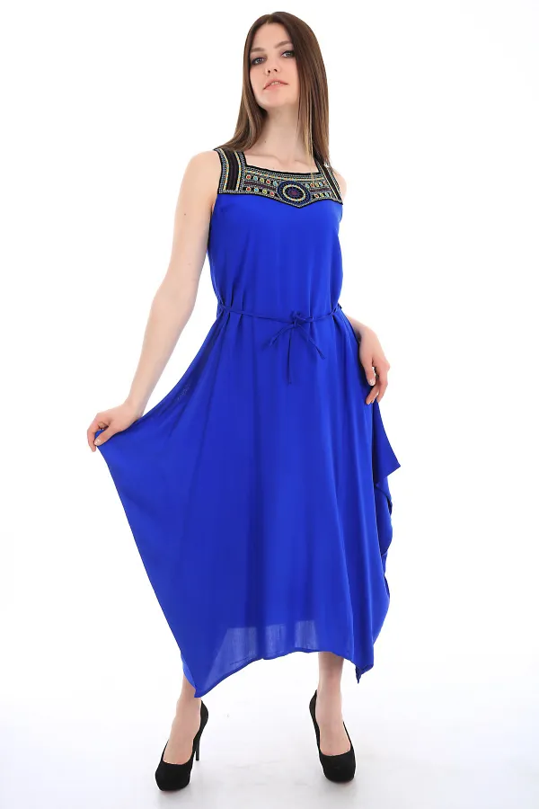 1512 Embroidered Front Dress - Saxe