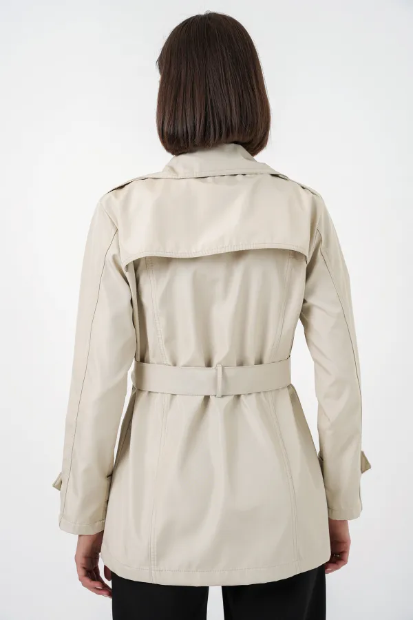 Trench-coat court ceinturé pour femme 5982 - Beige