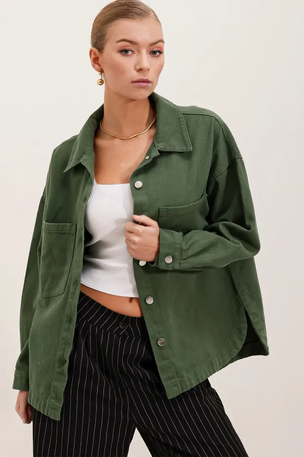 20192 Oversize Gabardine Shirt Jacket - Khaki