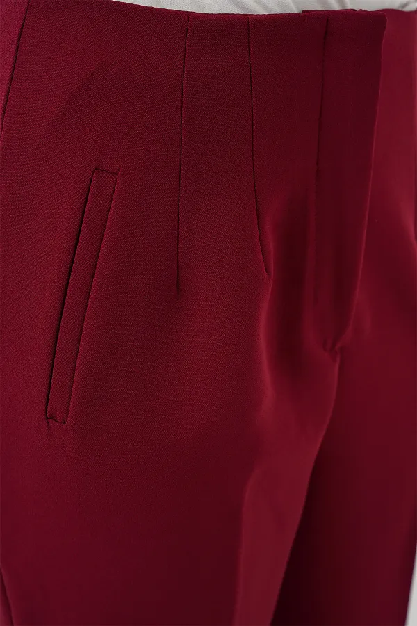 Pantalon taille haute en tissu 6650 - Bordeaux