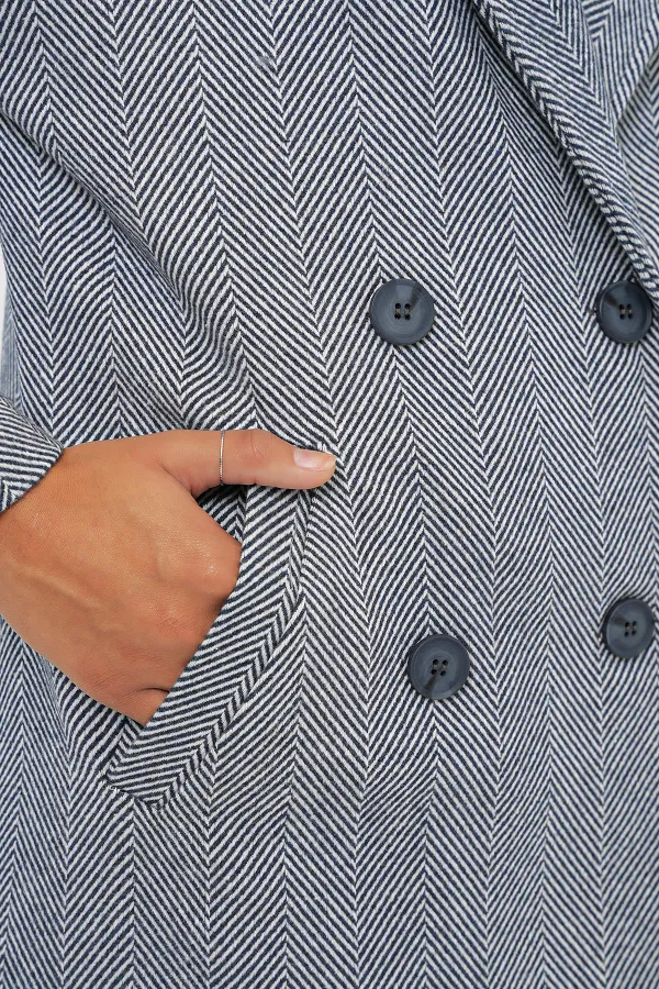 9113 Oversize Wide Cut Wool Long Cashmere Coat - Light Navy Blue