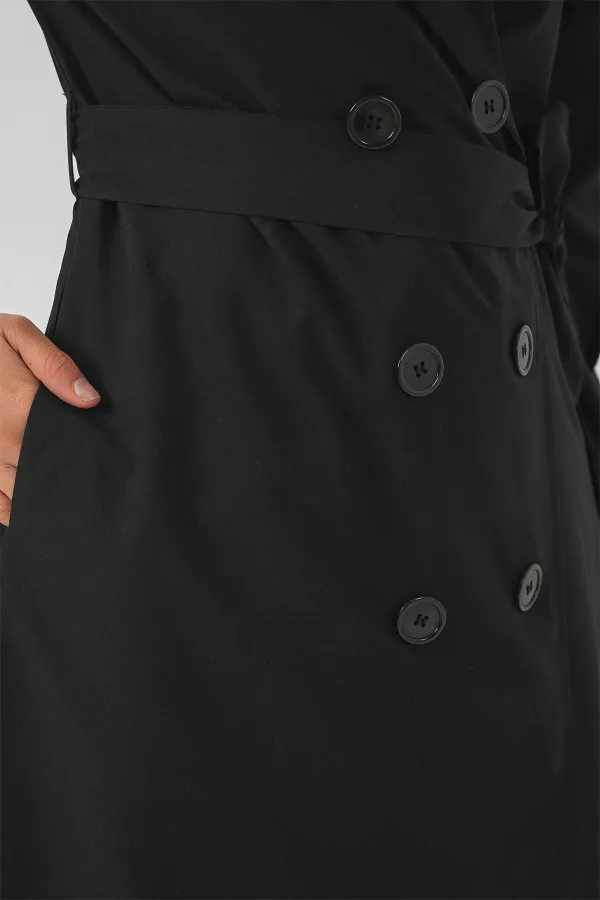 Kadın Kruvaze Yaka Trençkot 5978 - Siyah