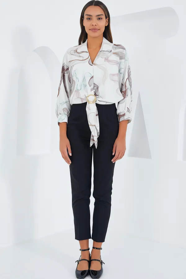 Women's Oversize Flowy Crop Satin Shirt 906 - Brown